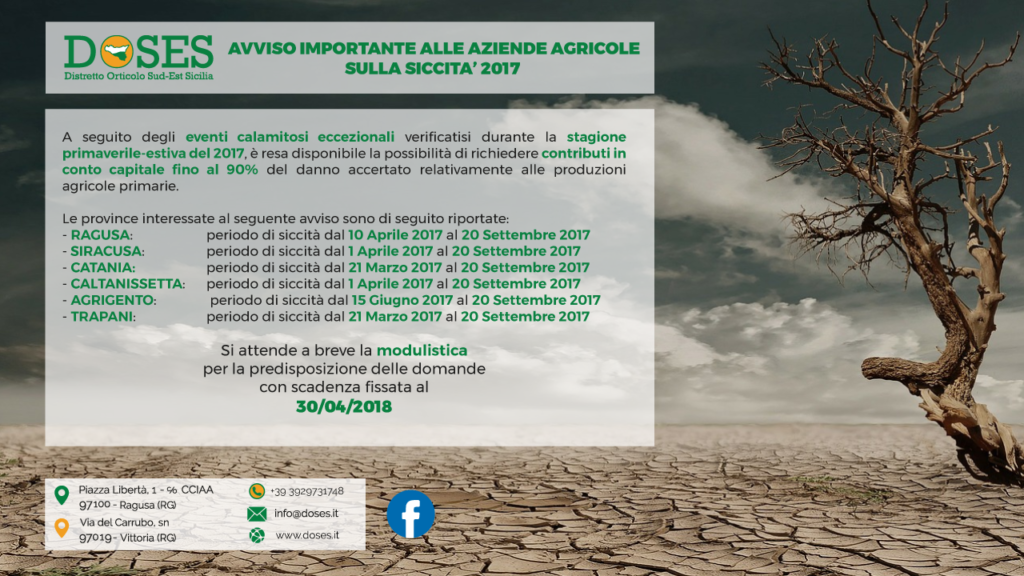 AVVISO IMPORTANTE ALLE AZIENDE AGRICOLE SULLA SICCITÀ 2017